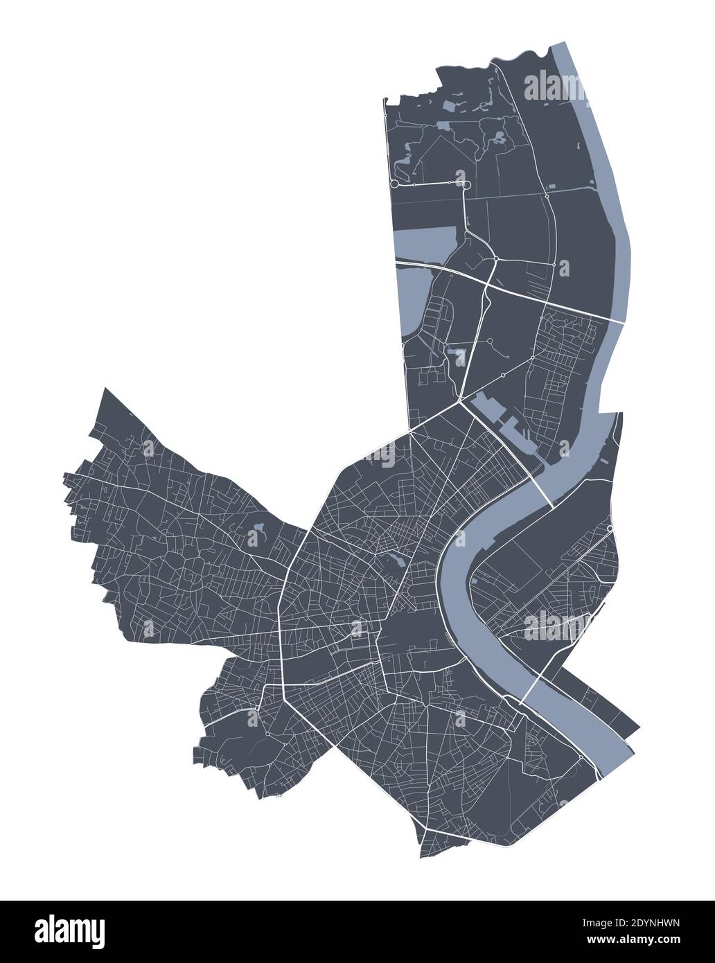 Mappa di Bordeaux. Mappa vettoriale dettagliata dell'area amministrativa della città di Bordeaux. Poster del paesaggio urbano vista aria metropolitana. Terra scura con strade bianche, strade A. Illustrazione Vettoriale