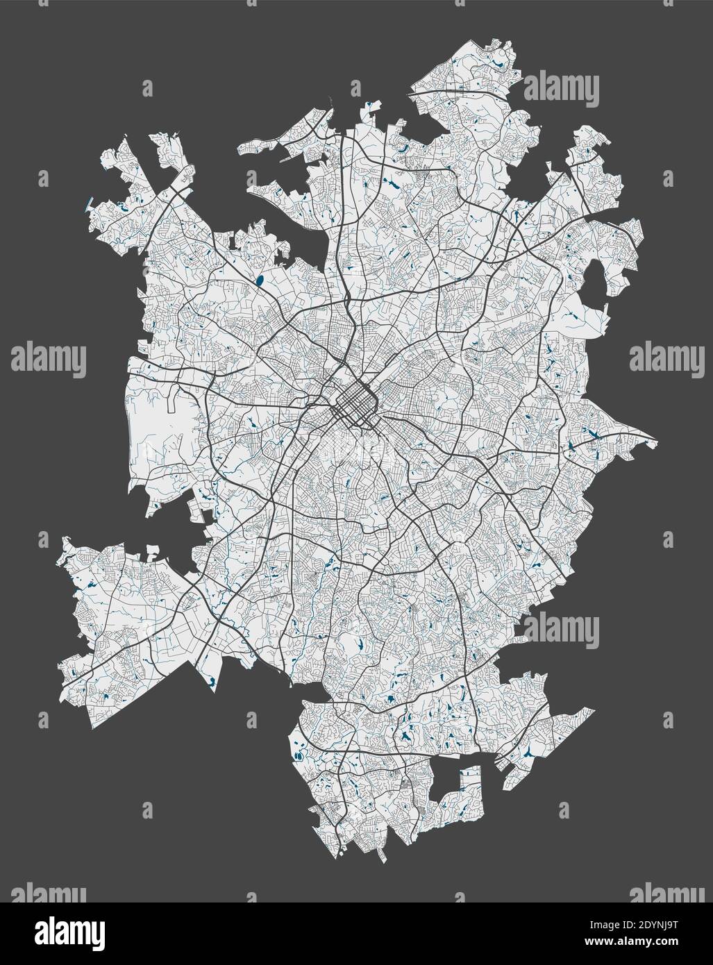 Mappa di Charlotte. Mappa dettagliata dell'area amministrativa della città di Charlotte. Panorama cittadino. Illustrazione vettoriale priva di royalty. Mappa del contorno lineare con evidenziazione Illustrazione Vettoriale