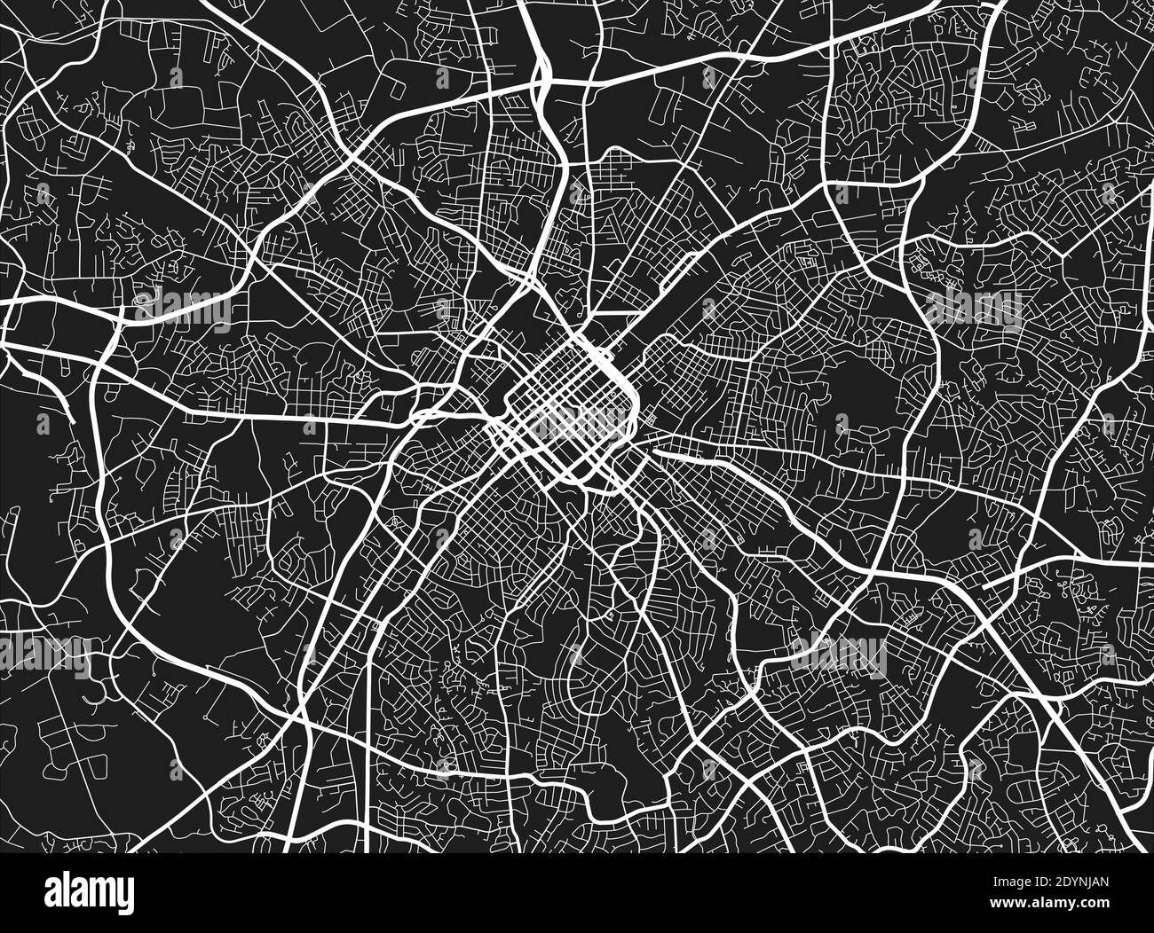 Mappa urbana di Charlotte. Illustrazione vettoriale, poster della mappa Charlotte. Immagine della mappa stradale con strade, vista dell'area metropolitana. Illustrazione Vettoriale