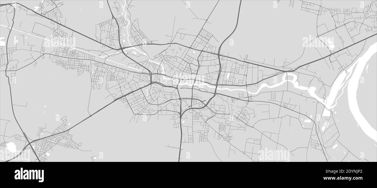 n, poster grafico della scala di grigi della mappa Bydgoszcz. Immagine della mappa stradale con strade, vista dell'area metropolitana. Illustrazione Vettoriale