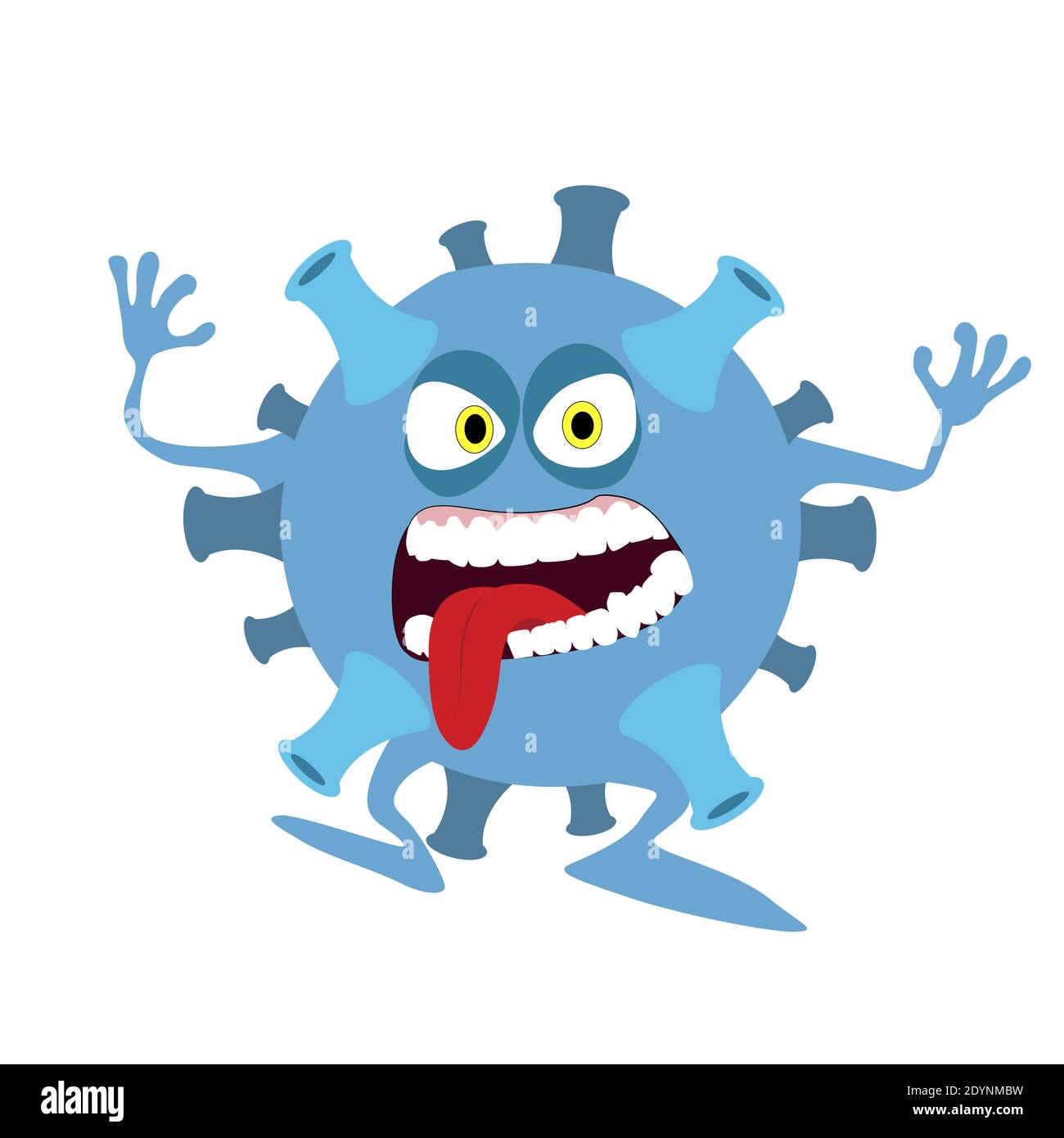 Personaggio divertente coronavirus molecolare. Vettore microbi mostro, batterio organismo virus polmonite illustrazione. Mascot coronavirus, covid-19 Illustrazione Vettoriale