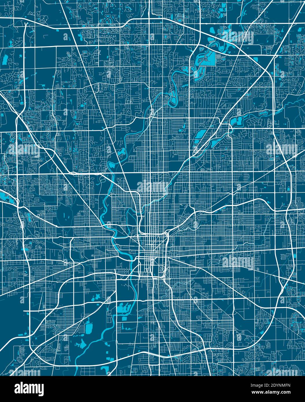 Mappa dettagliata dell'area amministrativa della città di Indianapolis. Illustrazione vettoriale priva di royalty. Panorama cittadino. Mappa turistica grafica decorativa dell'Indiana Illustrazione Vettoriale