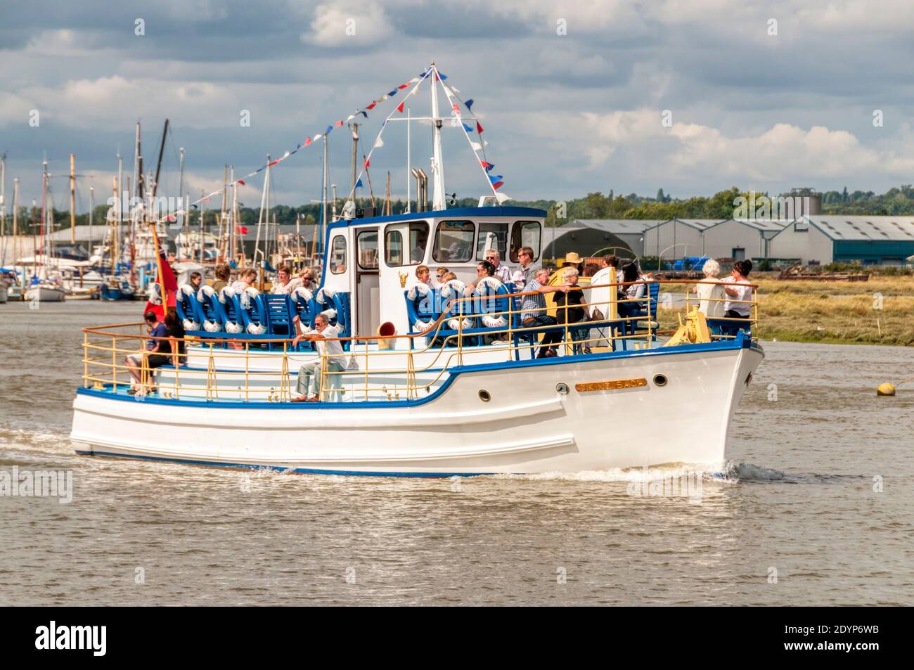 Viking Saga gite in barca a bordo dell'estuario di Blackwater a Maldon, Essex. Foto Stock