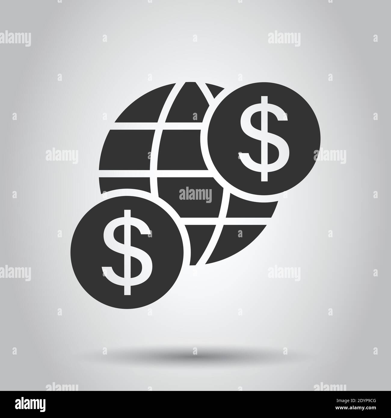 Icona aziendale globale in stile piatto. Illustrazione del vettore di transazione di denaro su sfondo bianco isolato. Concetto aziendale di sicurezza delle banconote. Illustrazione Vettoriale