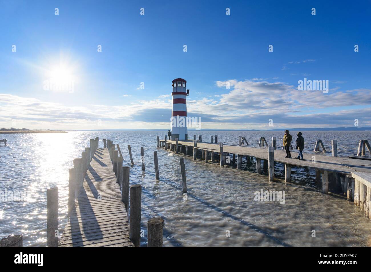 Podersdorf am See: faro presso il lago di Neusiedl in Neusiedler See (lago di Neusiedl), Burgenland, Austria Foto Stock