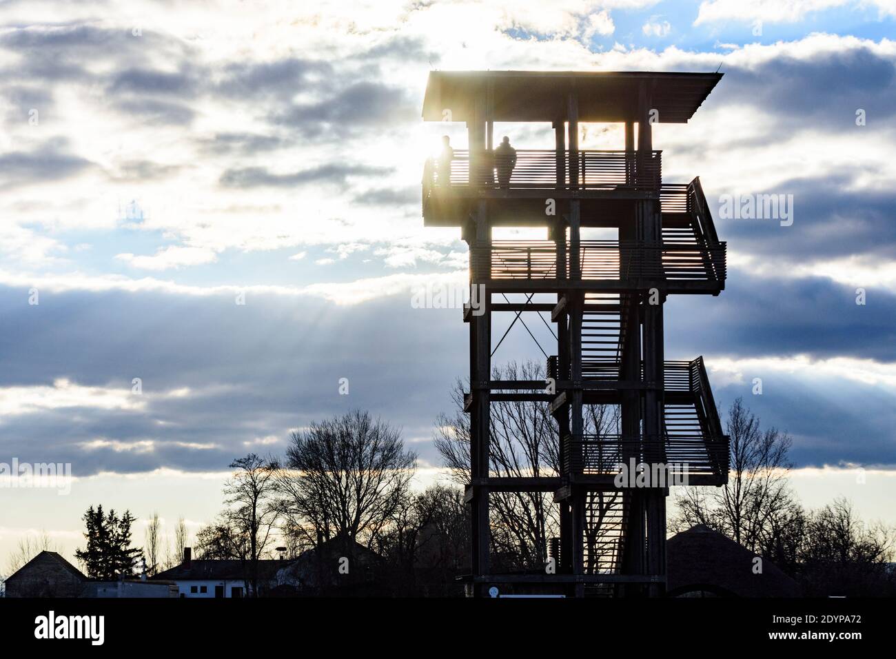 Illmitz: Torre di osservazione a Hölle nel parco nazionale Neusiedler See–Seewinkel a Neusiedler See (Lago Neusiedl), Burgenland, Austria Foto Stock