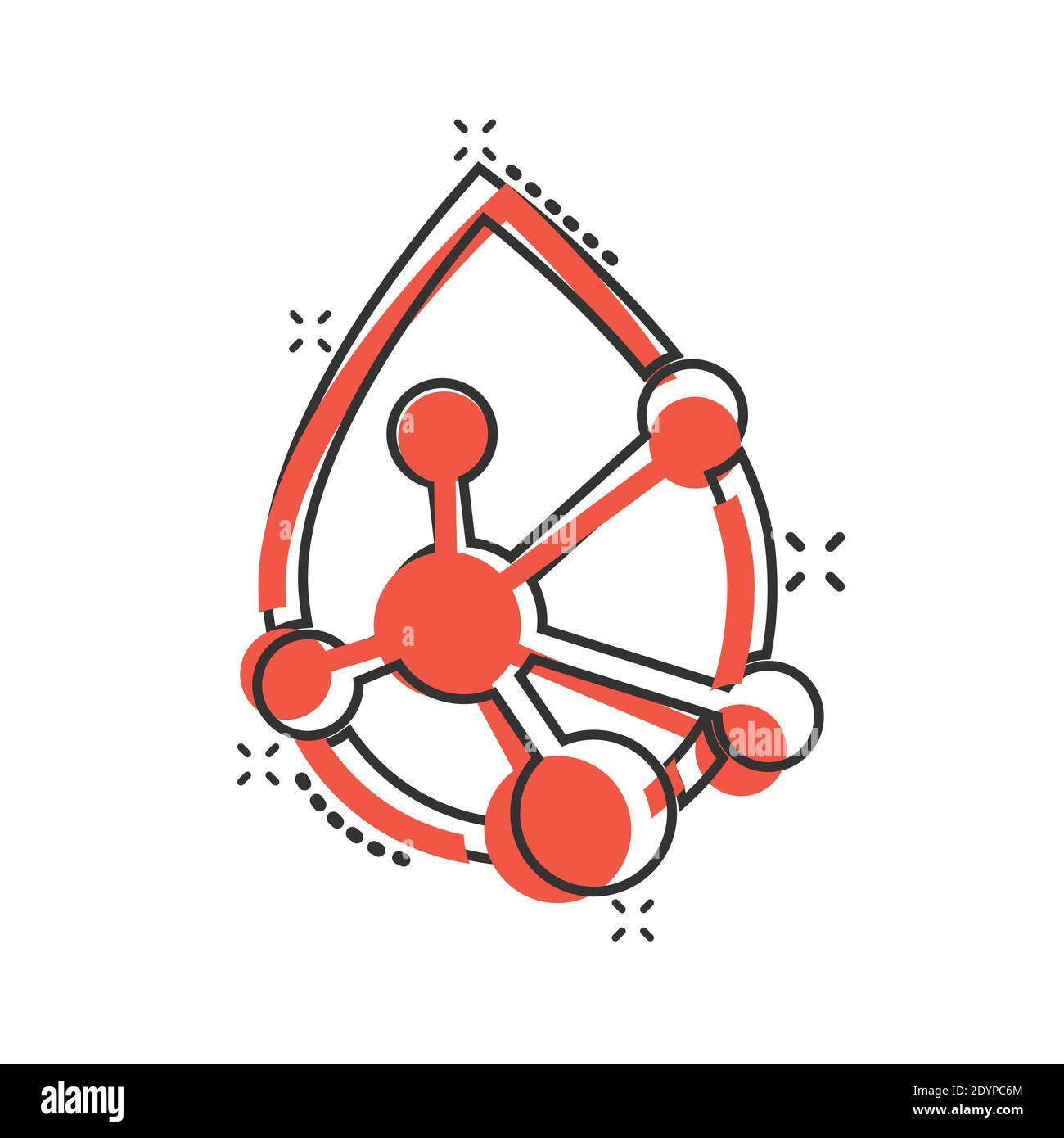 Icona molecola acida in stile comico. Illustrazione vettoriale dei cartoni animati di DNA su sfondo isolato bianco. Concetto di business dell'effetto splash del modello amminico. Illustrazione Vettoriale