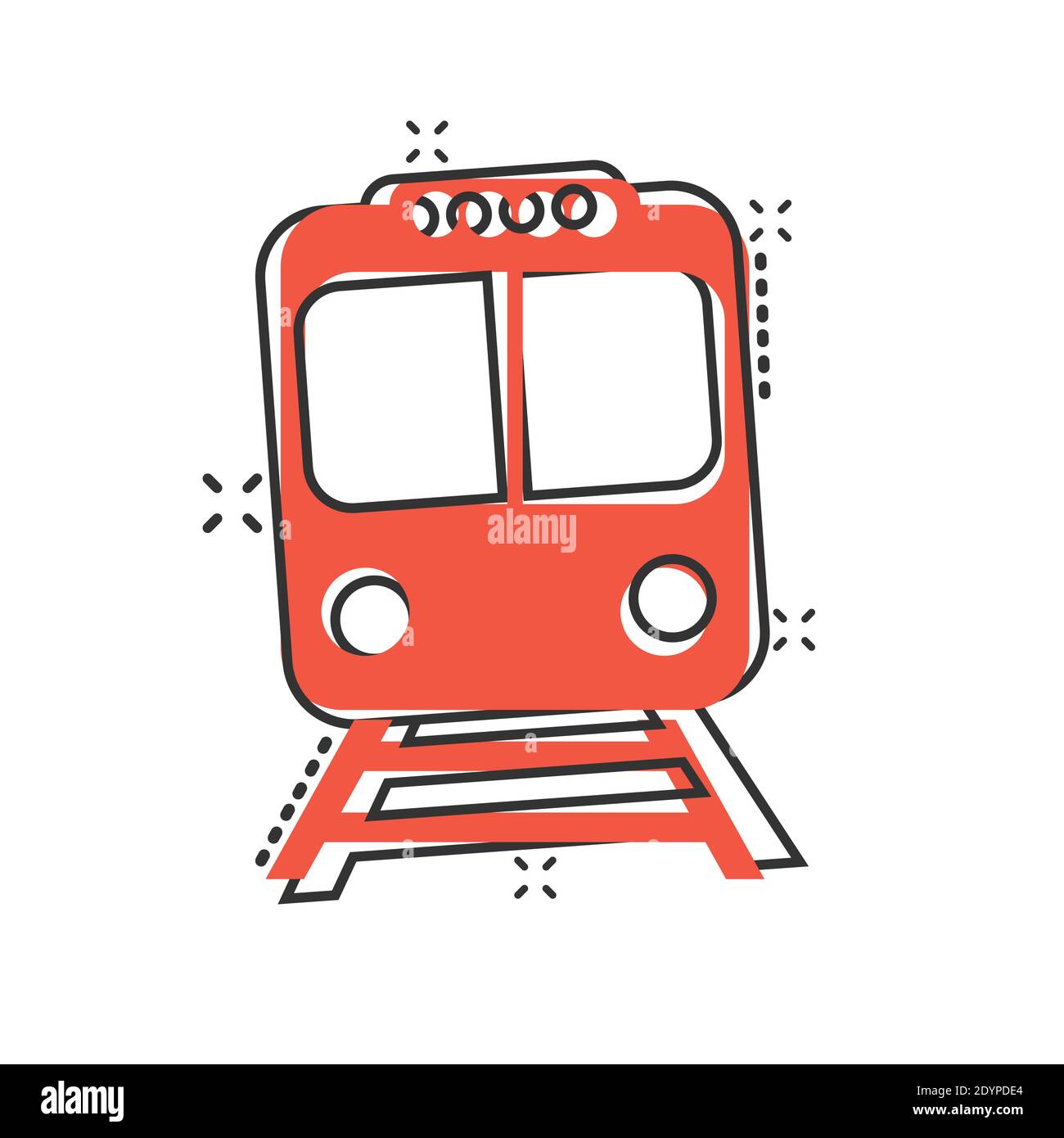Icona Metro in stile comico. Treno metropolitana cartoon illustrazione vettoriale su sfondo bianco isolato. Concetto di business di effetto splash carico ferroviario. Illustrazione Vettoriale