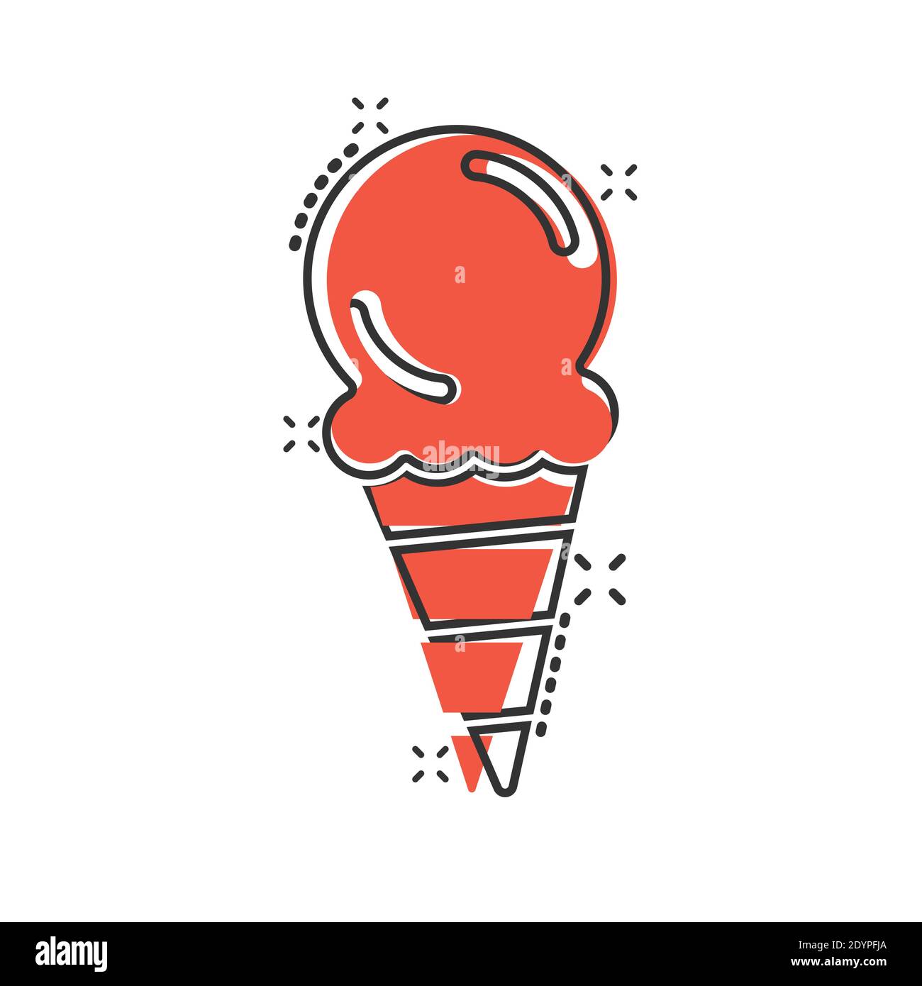 Icona gelato in stile comico. Immagine vettoriale di Sundae su sfondo isolato bianco. Sorbetto dessert splash effect concetto di business. Illustrazione Vettoriale