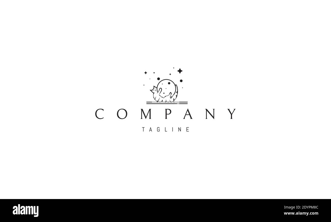 Logo vettoriale su cui un'immagine astratta di un gatto divertente che gioca con una palla. Illustrazione Vettoriale