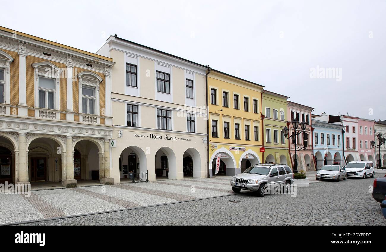 Hotel Slavia , Svitavy , náměstí , Foto Stock