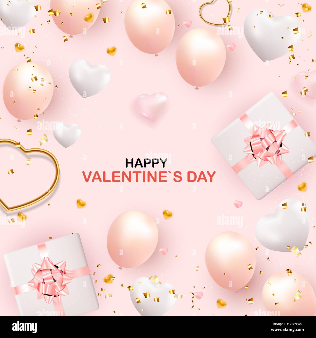 San Valentino background Design con confezione regalo realistica e cuore.  Modello per pubblicità, web, social media e annunci di moda. Poster,  volantino, saluto Immagine e Vettoriale - Alamy