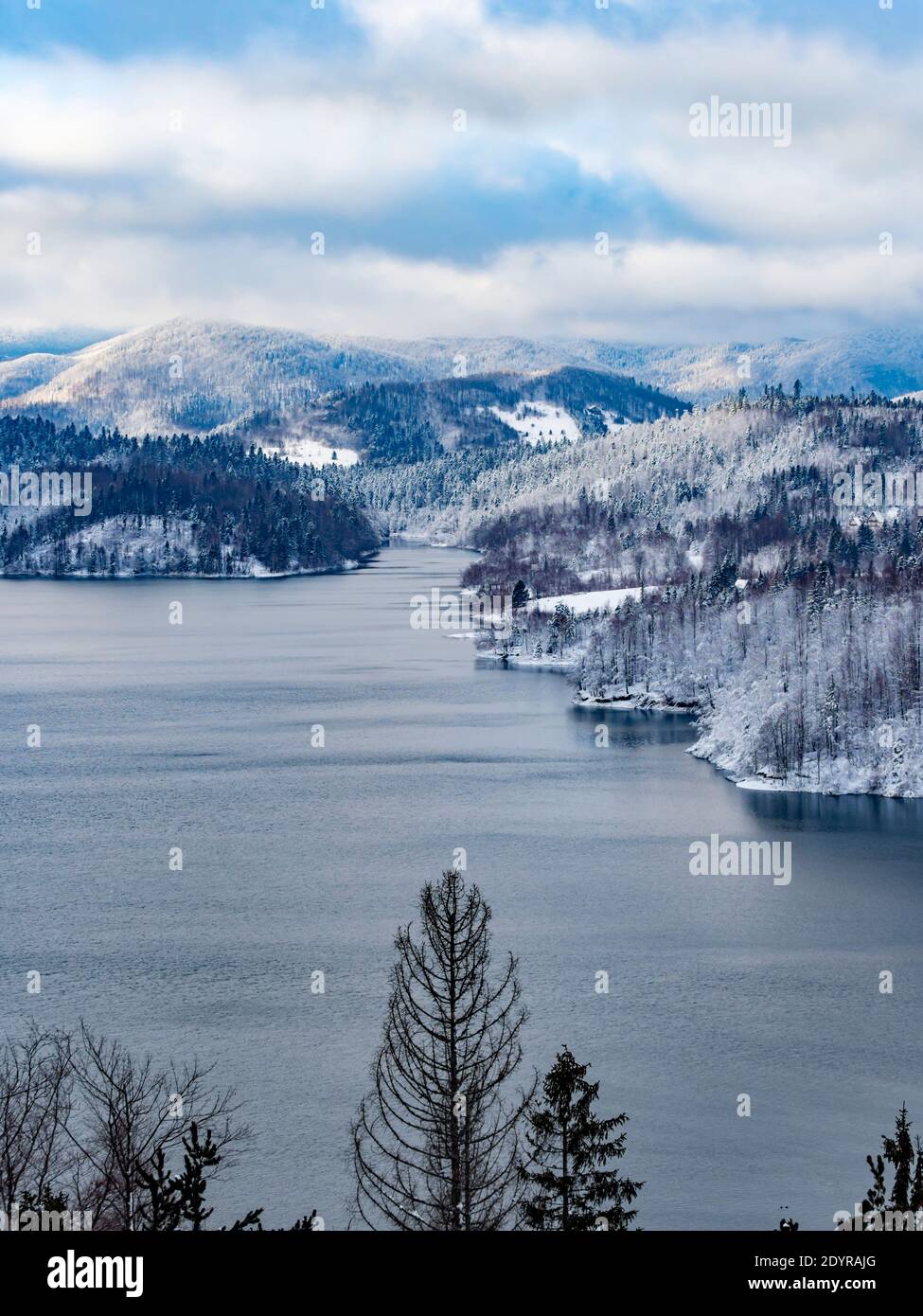 Spettacolo invernale paesaggio panoramico panorama Lago Lokve Lago Lokvarsko jezero In Croazia Europa Foto Stock