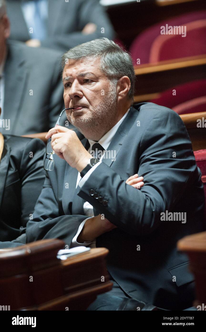 Ministro incaricato delle relazioni con il Parlamento Alain Vidalies, raffigurato durante il tempo delle interrogazioni al Senato, il 19 settembre 2013, a Parigi, Francia. Foto di Romain boe/ABACAPRESS.COM Foto Stock