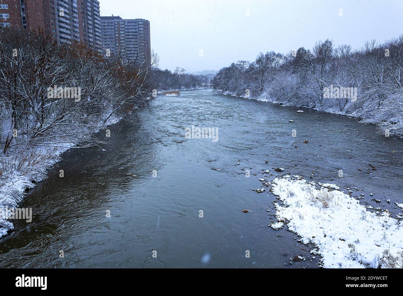 Vista sulla neve lungo il fiume Humber Foto Stock