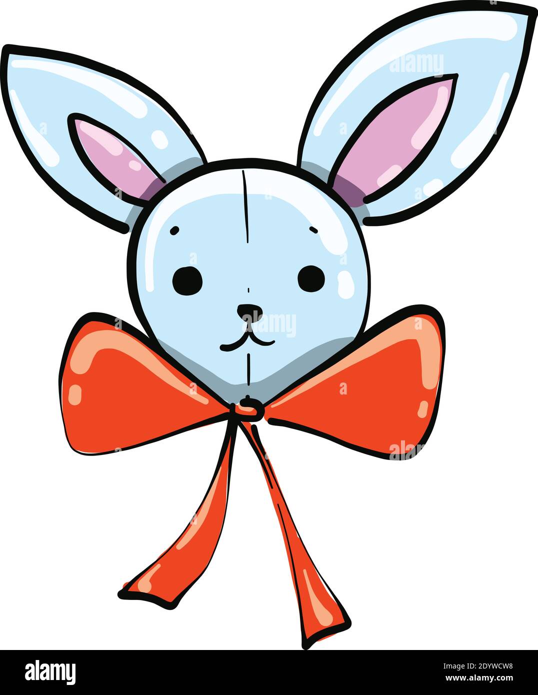 Bunny con un arco, illustrazione, vettore su uno sfondo bianco. Illustrazione Vettoriale