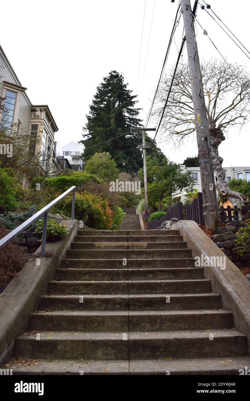 Scale pubbliche che salgono attraverso Vulcan Street, San Frnacisco. Foto Stock