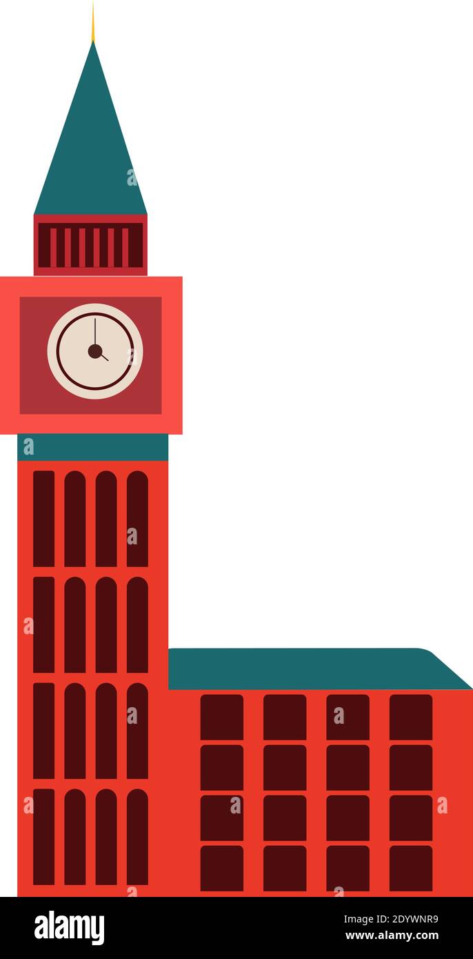 Torre dell'orologio, illustrazione, vettore su sfondo bianco. Illustrazione Vettoriale