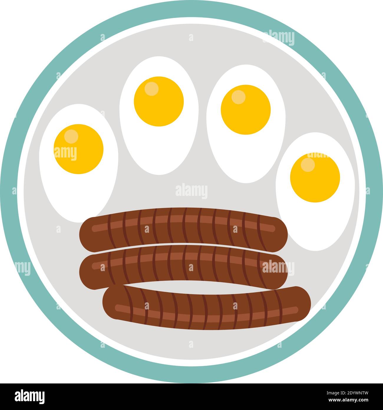 Uovo con salsiccia, illustrazione, vettore su sfondo bianco. Illustrazione Vettoriale