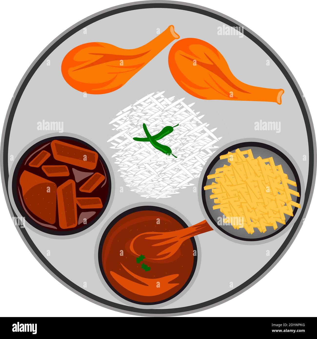 Cibo delizioso sul piatto, illustrazione, vettore su sfondo bianco. Illustrazione Vettoriale