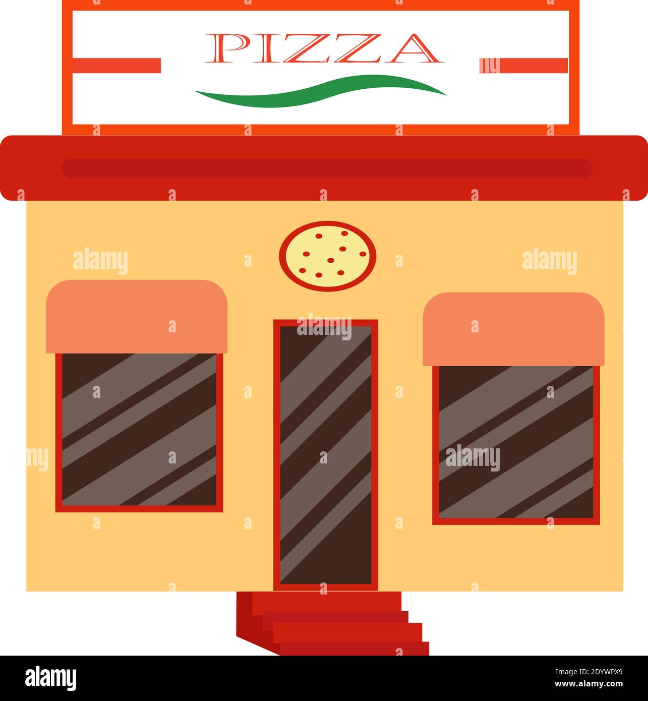 Pizzeria, illustrazione, vettore su sfondo bianco. Illustrazione Vettoriale