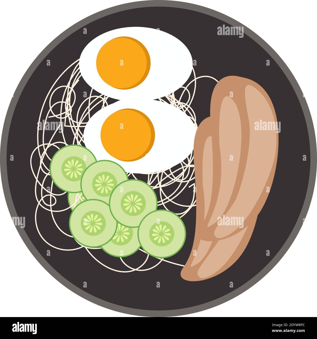 Cibo coreano su un piatto, illustrazione, vettore su sfondo bianco. Illustrazione Vettoriale