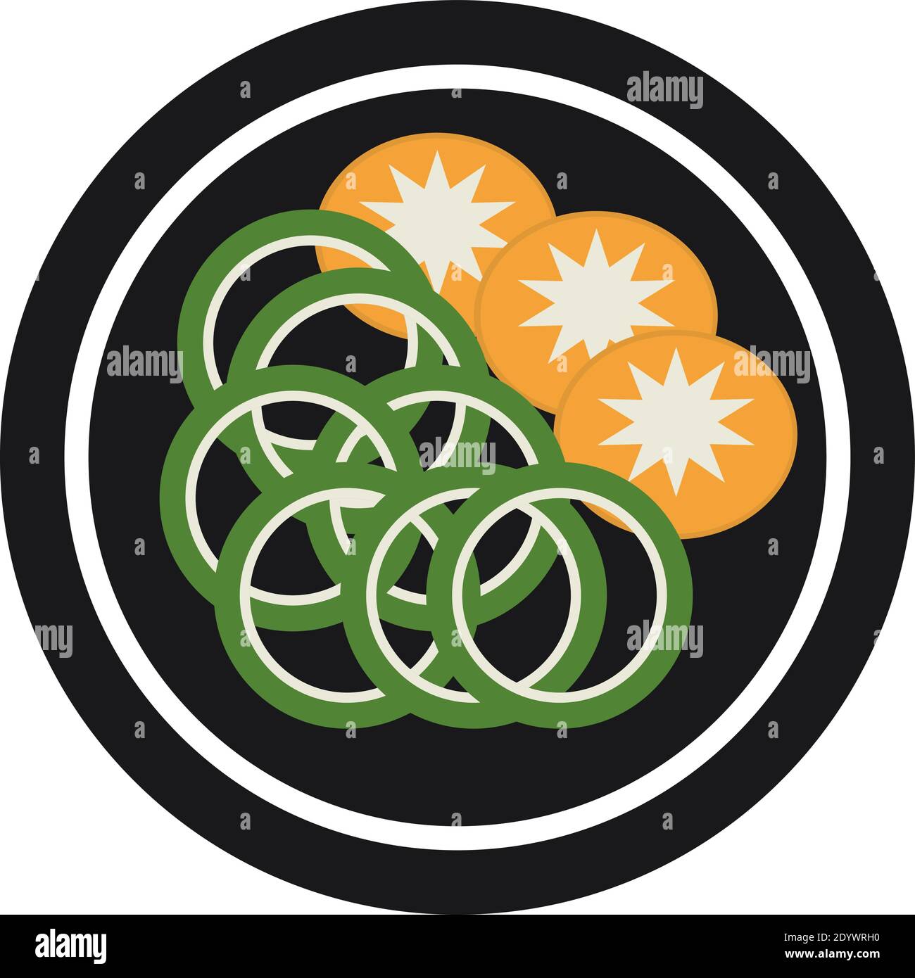 Cibo coreano su un piatto, illustrazione, vettore su sfondo bianco. Illustrazione Vettoriale