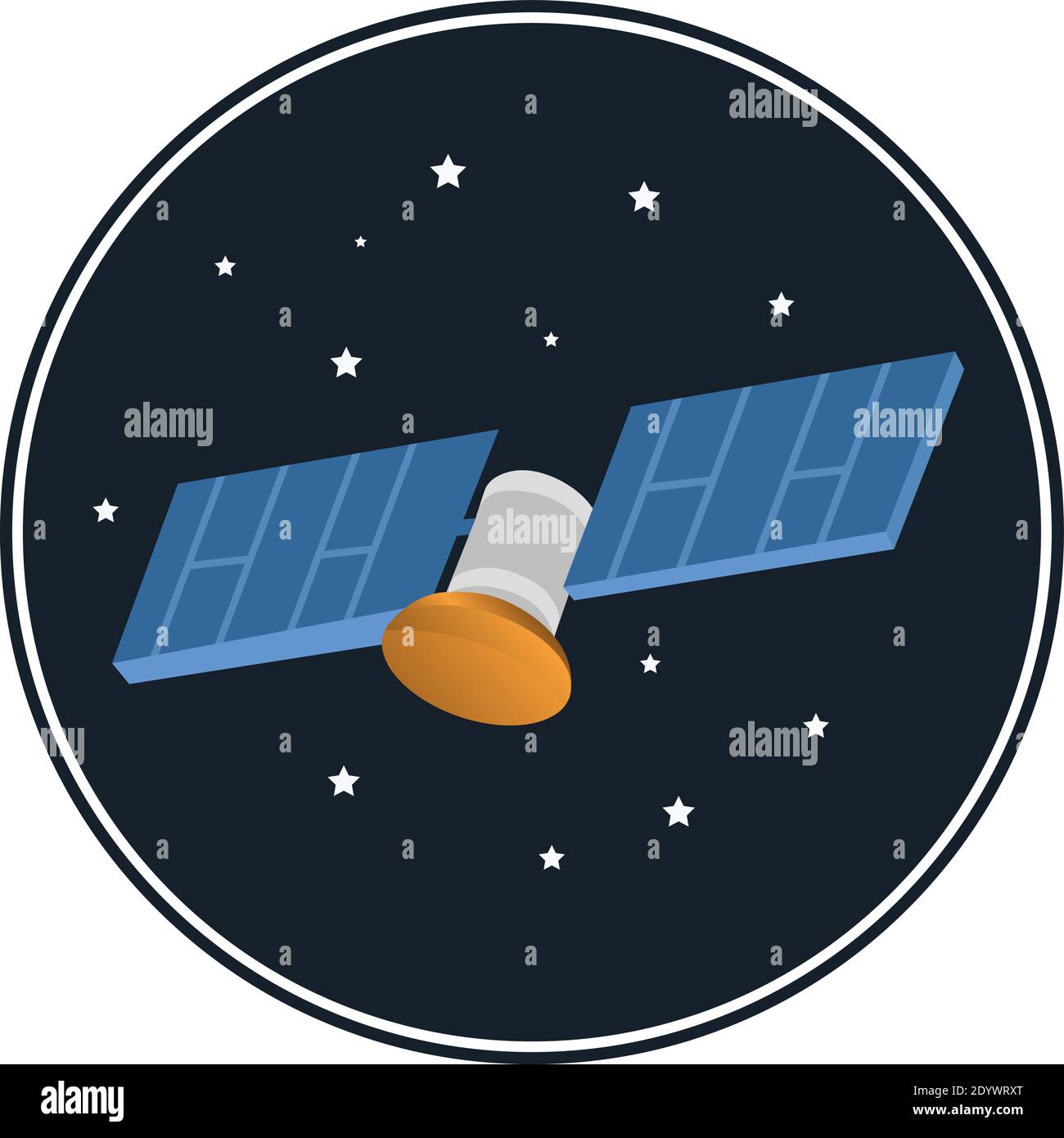 Satellite nello spazio, illustrazione, vettore su sfondo bianco. Illustrazione Vettoriale