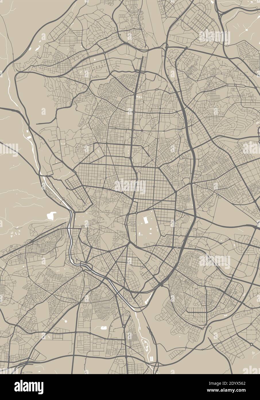 Mappa dettagliata dell'area amministrativa della città di Madrid. Illustrazione vettoriale priva di royalty. Panorama cittadino. Mappa turistica grafica decorativa del territ di Madrid Illustrazione Vettoriale