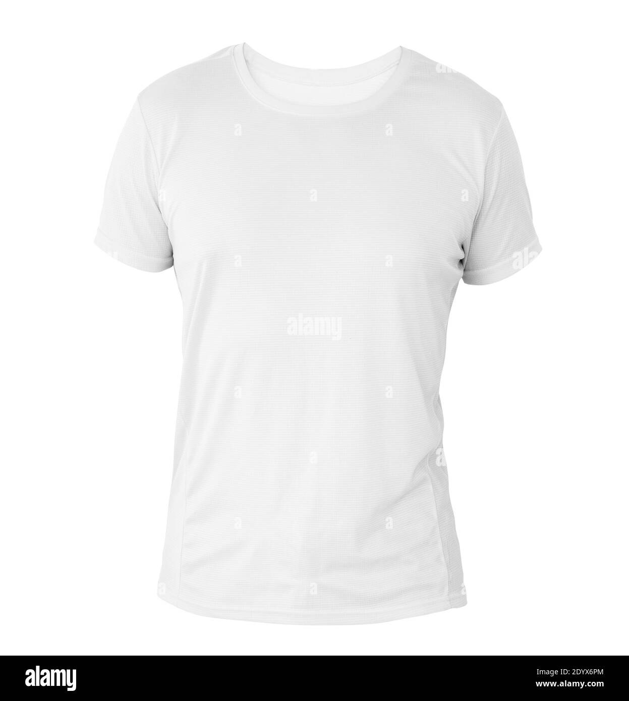 Modello di t-shirt bianca su manichino invisibile isolato su sfondo bianco, per il tuo mockup di design Foto Stock