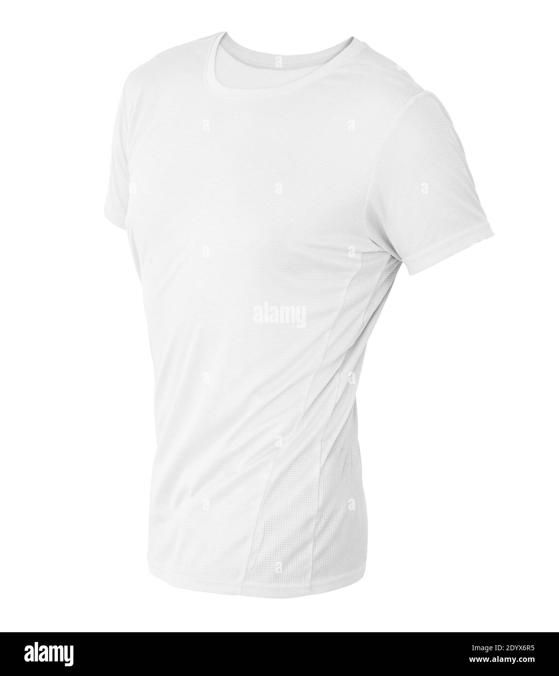 Modello di t-shirt bianca su manichino invisibile isolato su sfondo bianco, per il tuo mockup di design Foto Stock