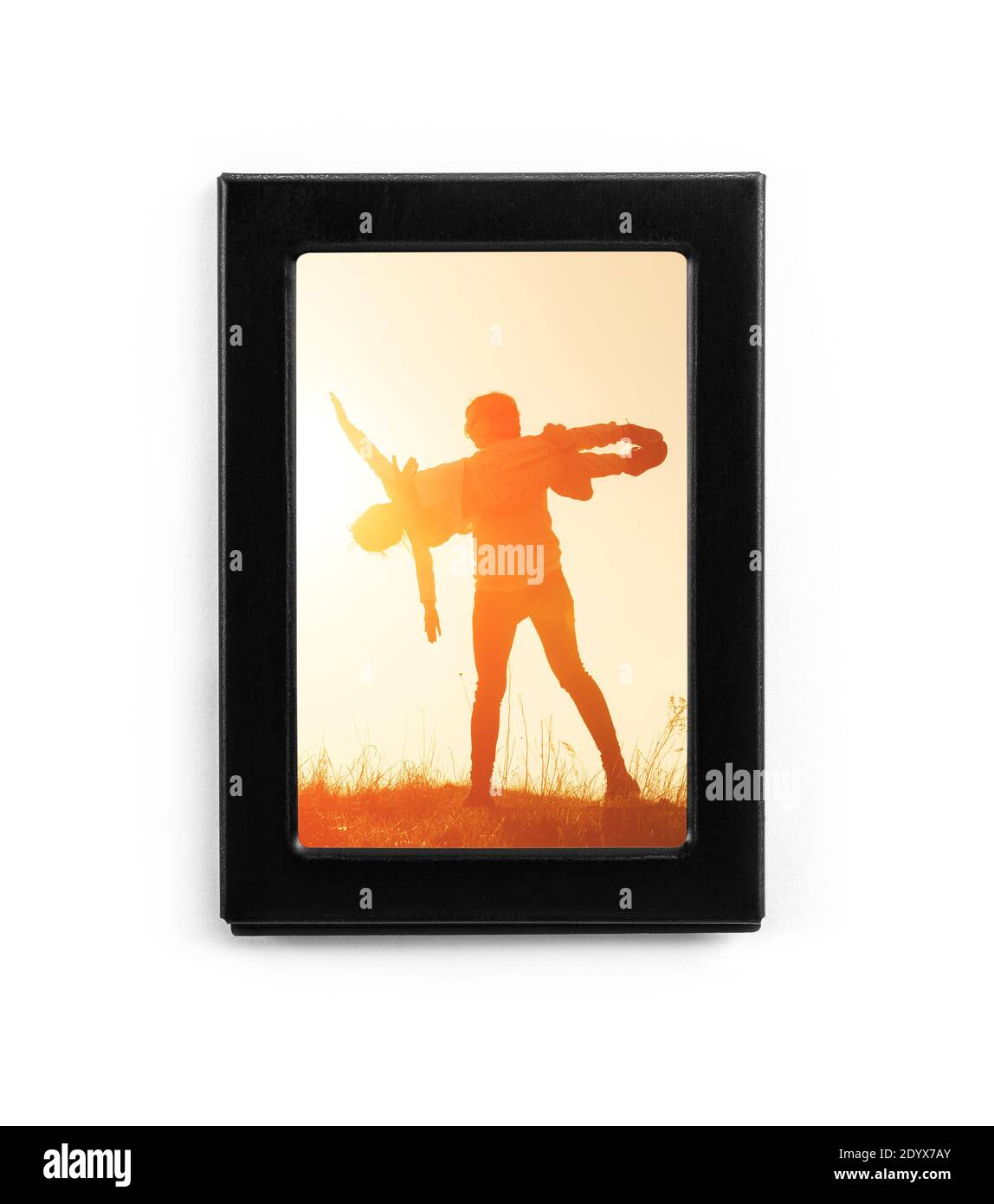 Magnete con cornice nera con foto personale isolata su sfondo bianco Foto Stock