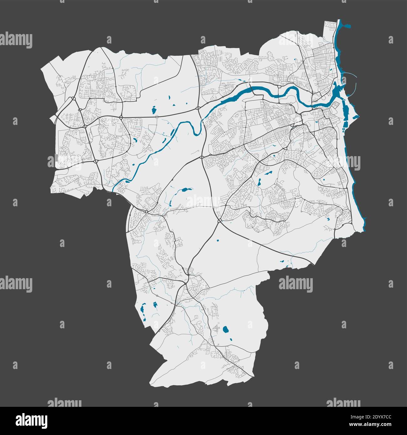 Mappa Sunderland. Mappa dettagliata dell'area amministrativa della