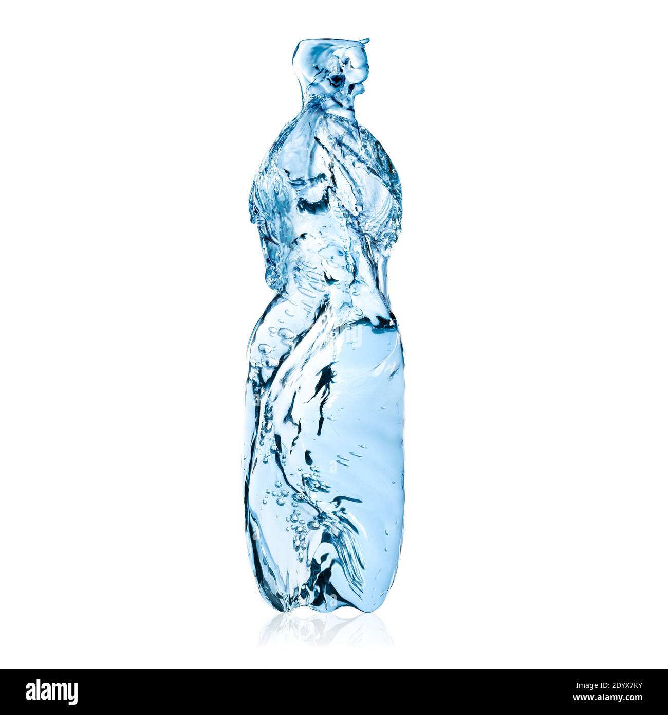 Figura del flacone fatta con acqua pulita isolata su fondo bianco Foto Stock
