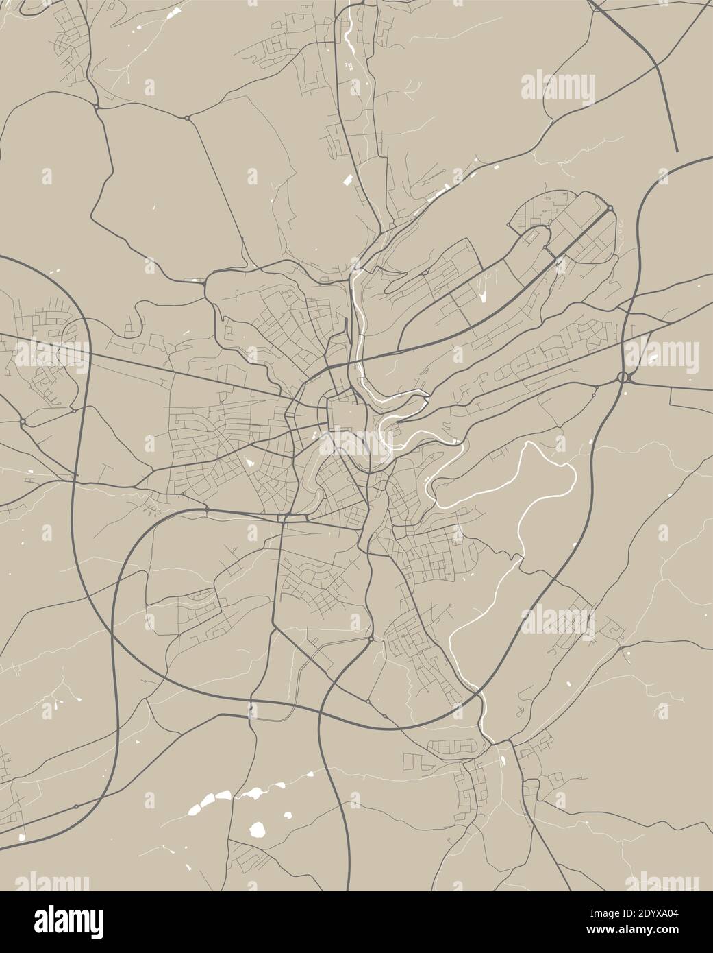 Poster della mappa della città di Lussemburgo. Cartellone della mappa stradale di Lussemburgo. Illustrazione vettoriale della mappa del Lussemburgo. Illustrazione Vettoriale