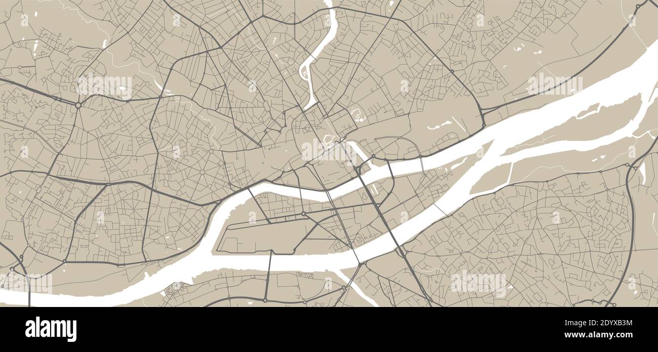 Mappa dettagliata dell'area amministrativa della città di Nantes. Illustrazione vettoriale priva di royalty. Panorama cittadino. Mappa turistica grafica decorativa del terreno di Nantes Illustrazione Vettoriale