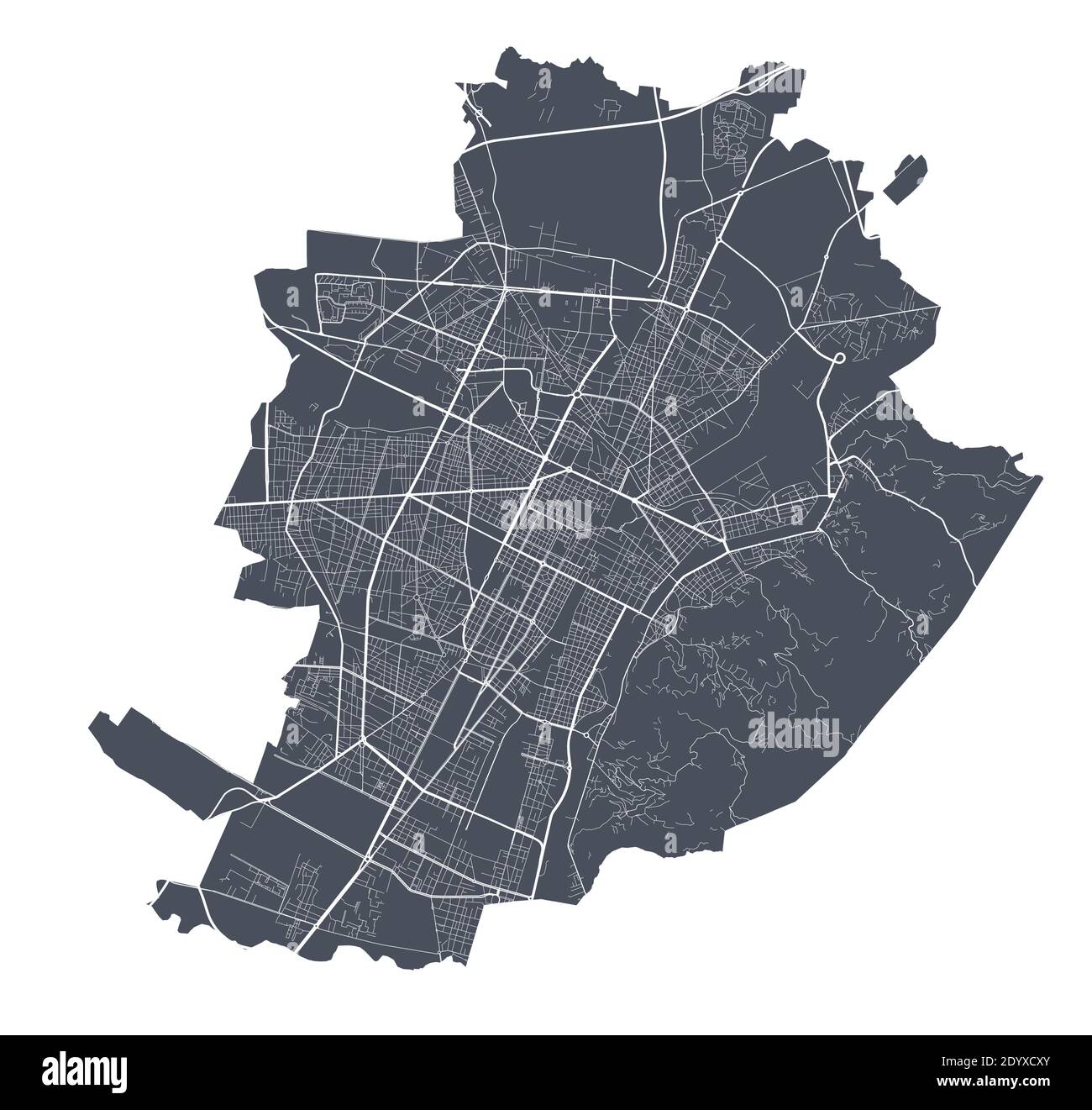 Mappa di Torino. Mappa vettoriale dettagliata dell'area amministrativa della città di Torino. Poster scuro con strade su sfondo bianco. Illustrazione Vettoriale
