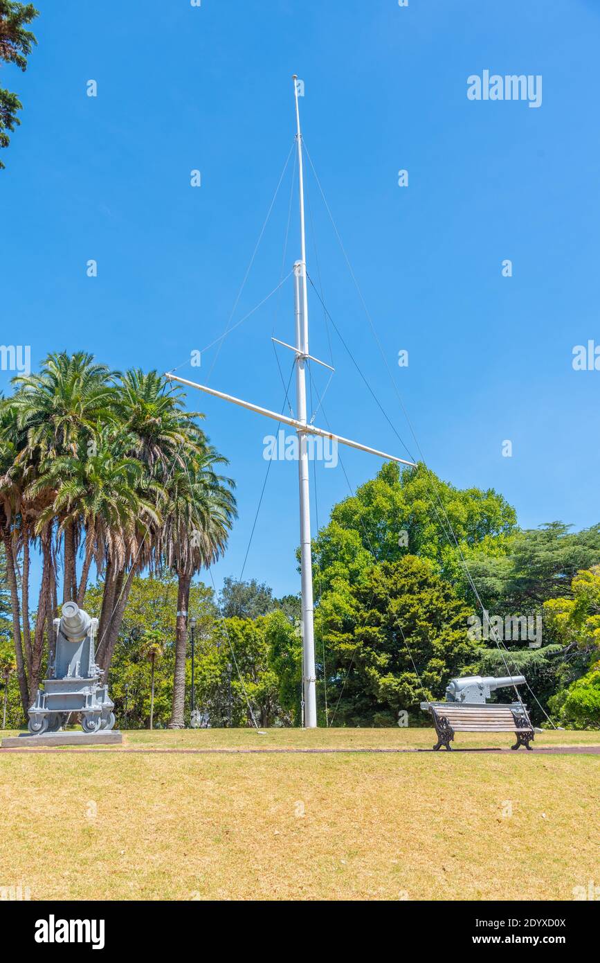 Flagstaff all'Albert Park di Auckland ricorda la partecipazione alla guerra di Boer, Nuova Zelanda Foto Stock