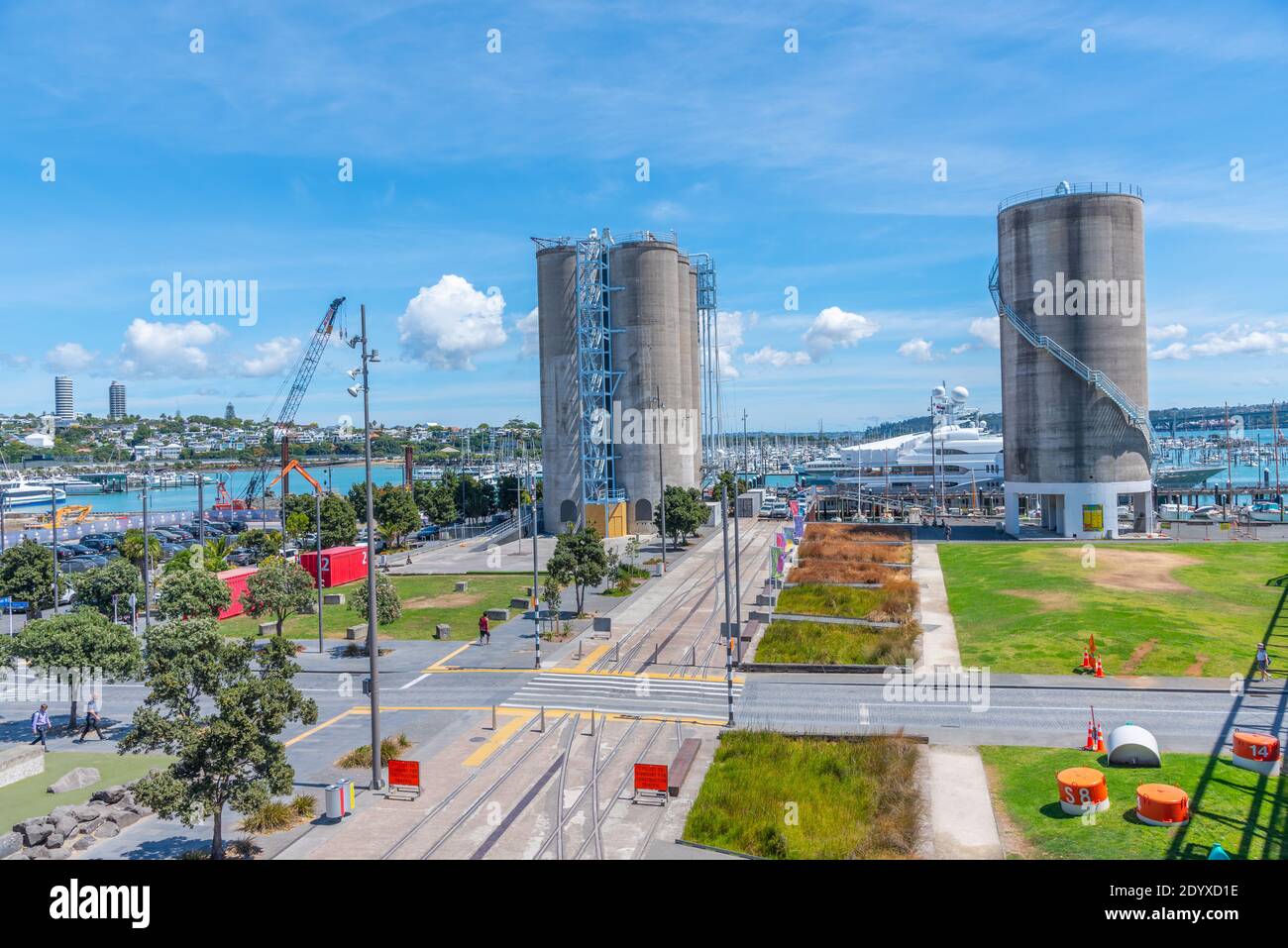 Parco silo al porto di Auckland. Nuova Zelanda Foto Stock