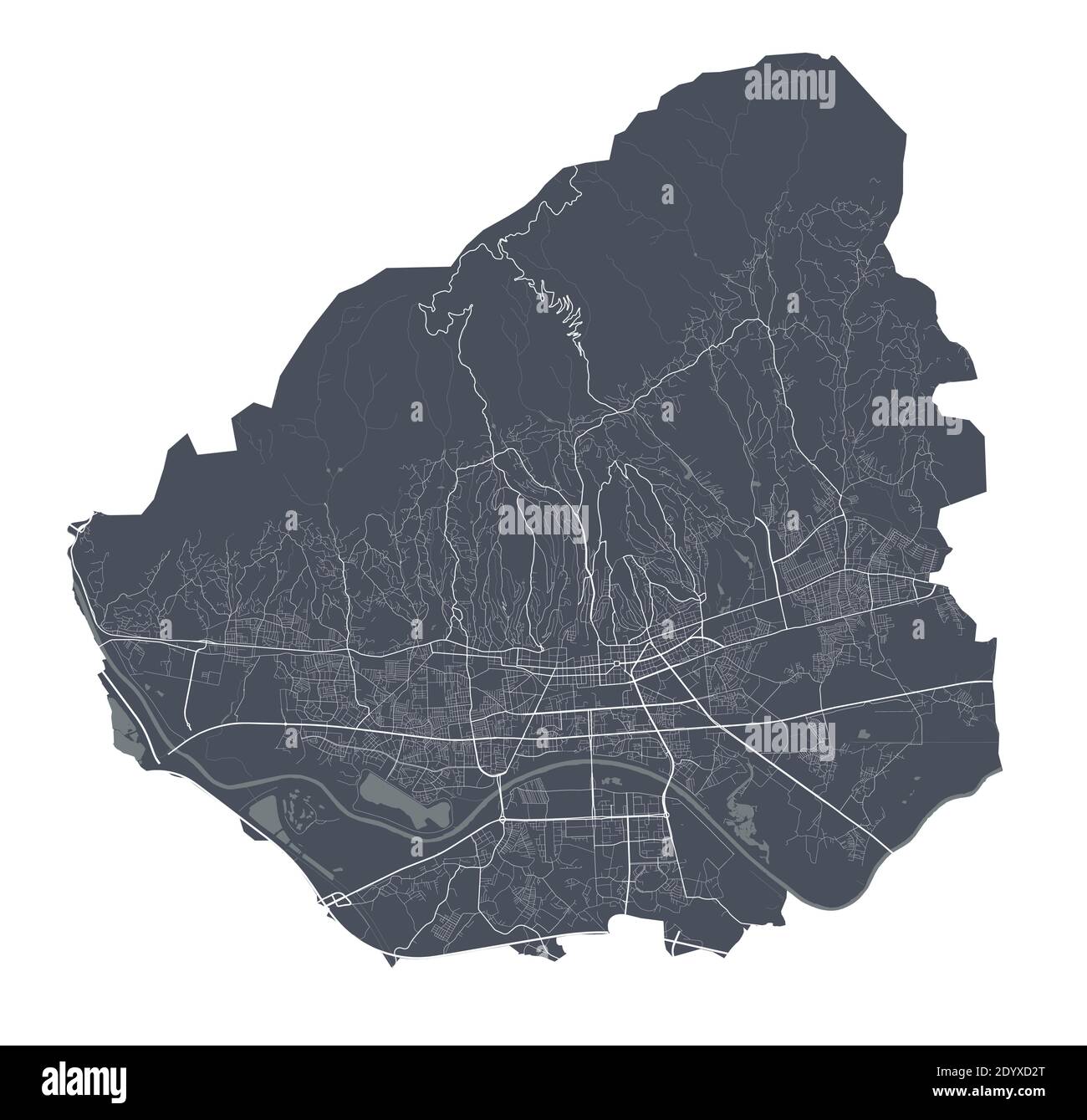 Mappa di Zagabria. Mappa vettoriale dettagliata dell'area amministrativa della città di Zagabria. Poster scuro con strade su sfondo bianco. Illustrazione Vettoriale