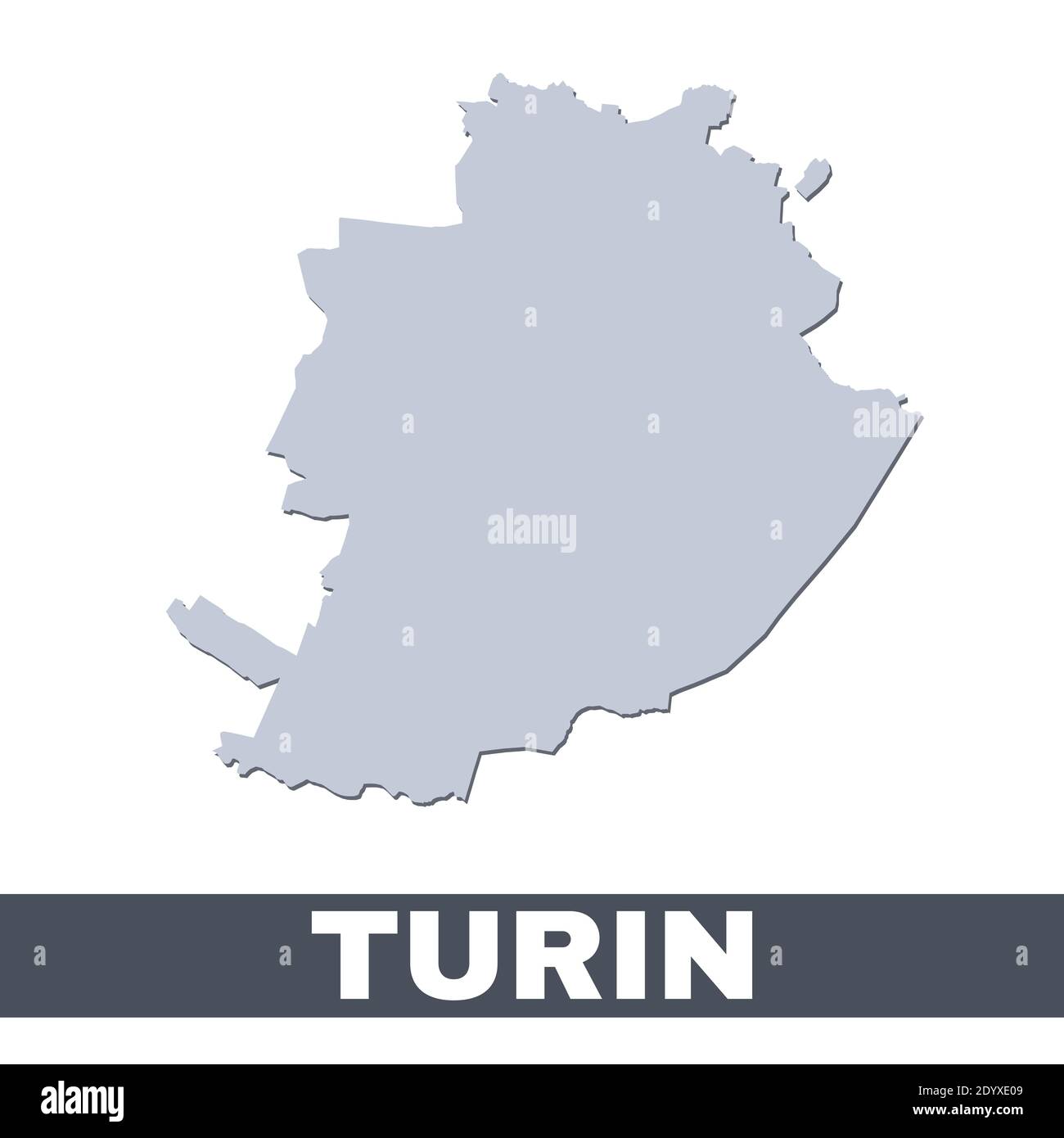 Mappa di Torino. Mappa vettoriale dell'area della città di Torino all'interno dei suoi confini. Grigio con ombra su sfondo bianco. Illustrazione isolata. Illustrazione Vettoriale