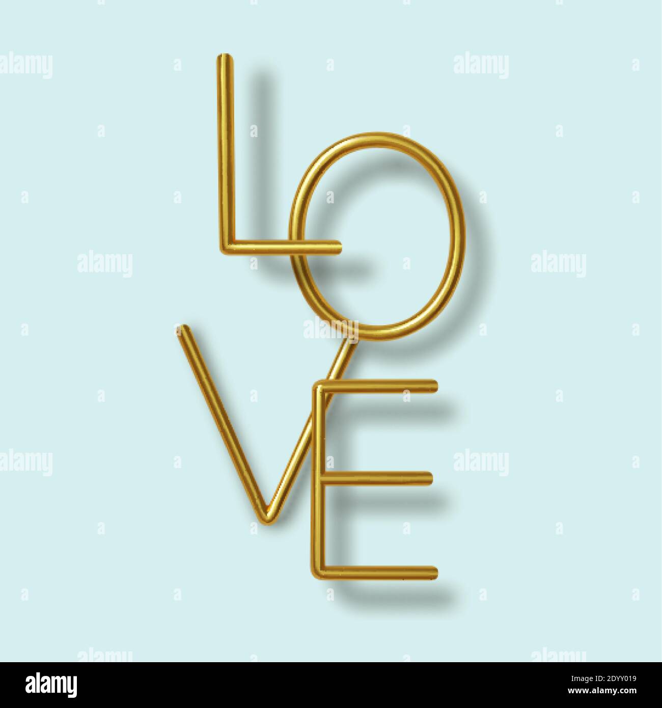 Biglietto d'auguri per il buon giorno di San Valentino. Testo 3D metallizzato realistico su sfondo blu. Amore e matrimonio. Modello per prodotti, banner Web e. Illustrazione Vettoriale