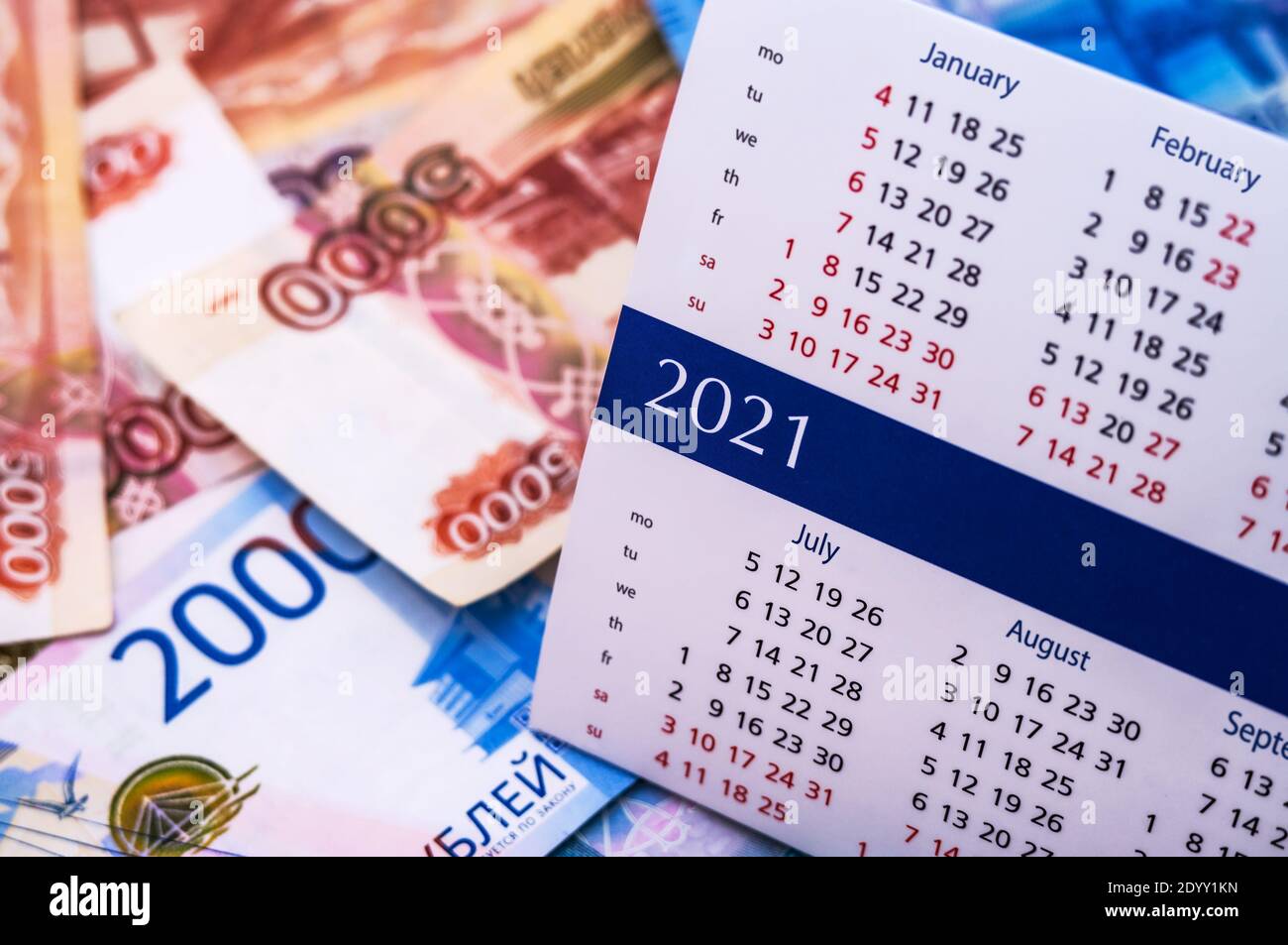 Pianificazione eventi per il 2021, situazione monetaria nel 20, denaro russo e calendario 2021 Foto Stock