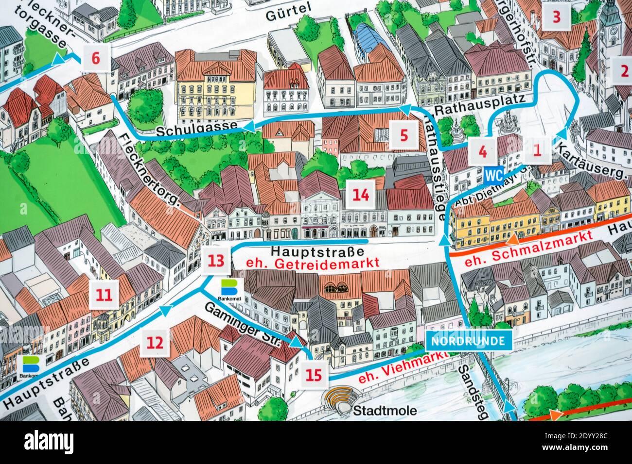 Österreich, Niederösterreich, Scheibbs, touristischer Stadtplan Foto Stock