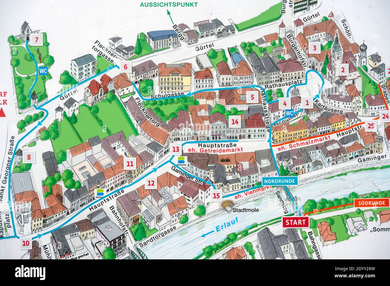 Österreich, Niederösterreich, Scheibbs, touristischer Stadtplan Foto Stock