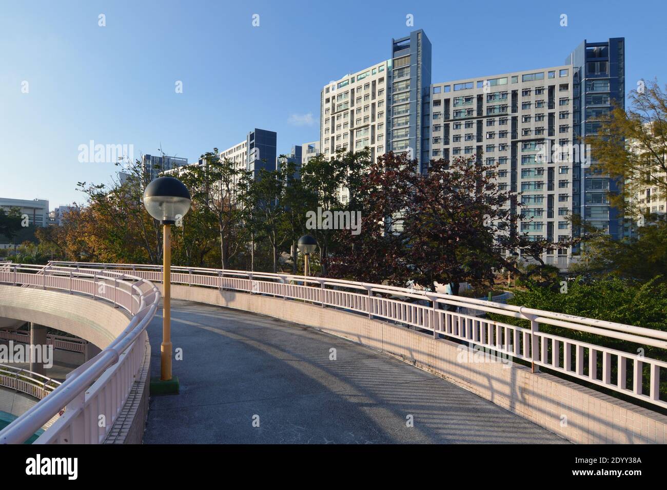 Shek Kip Mei Park, Kowloon, Hong Kong con sale di residenza della City University in background Foto Stock
