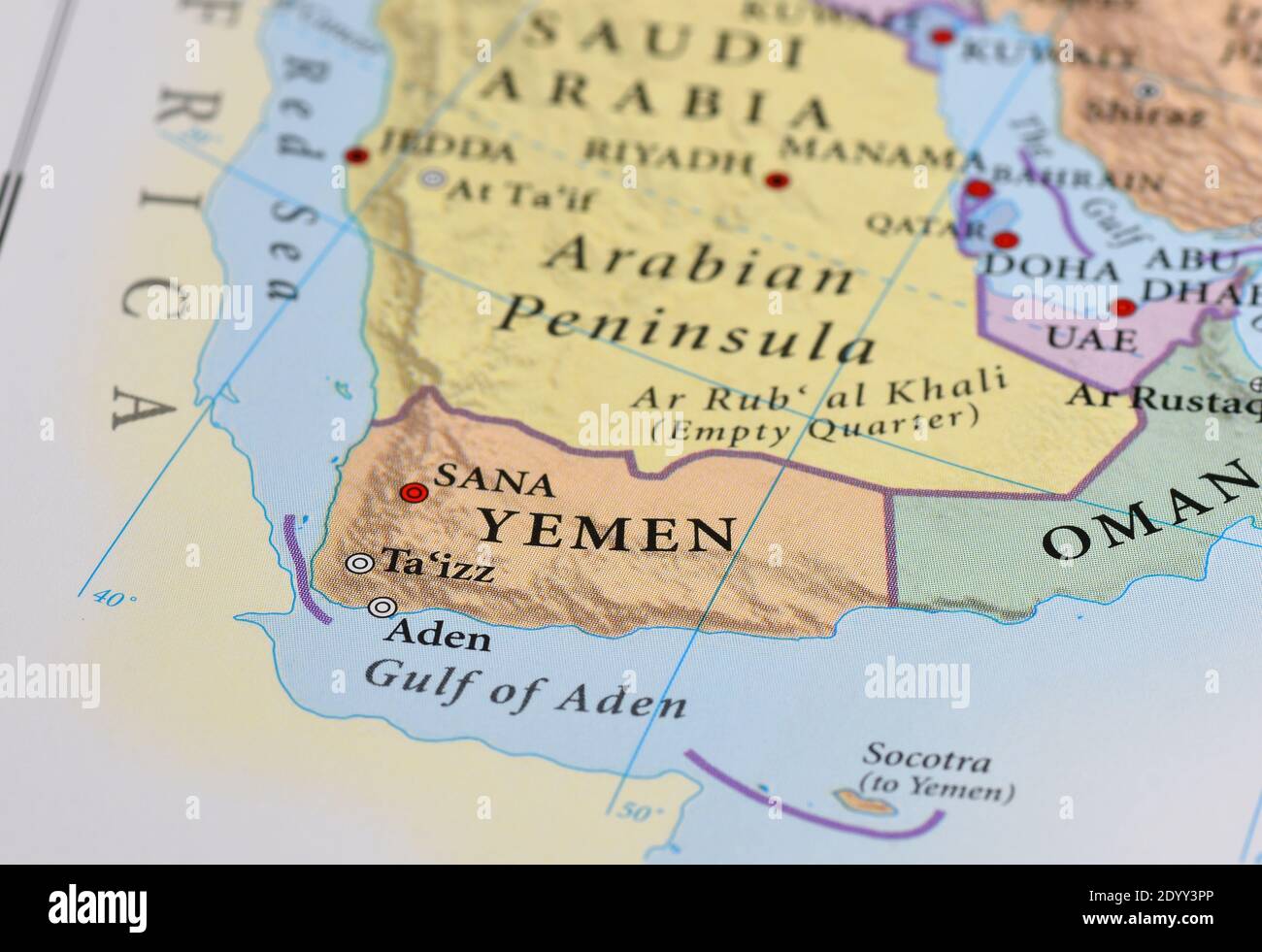 Mappa Yemen/Oman/Penisola arabica Foto Stock