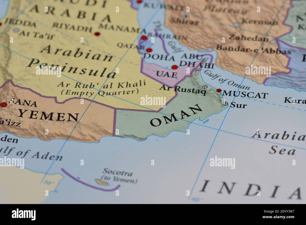 Mappa di Oman/Yemen/Penisola arabica Foto Stock