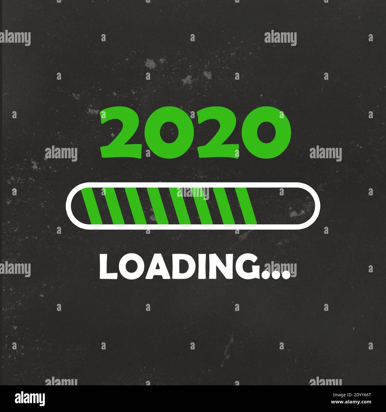 Felice anno nuovo 2020 con icona di caricamento stile neon. Barra di avanzamento quasi alla vigilia del nuovo anno. Illustrazione con caricamento 2020. Su retro nero grigio scuro Foto Stock