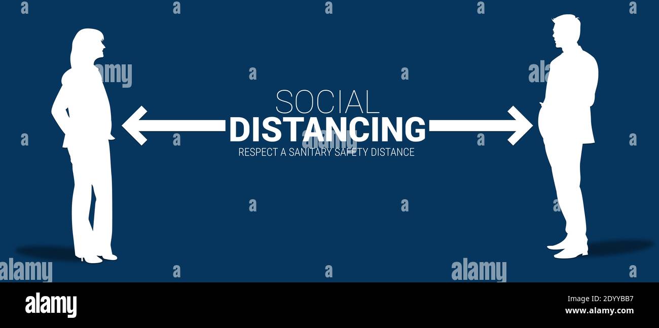 Social Distancing concetto di illustrazione banner Covid-19 Foto Stock